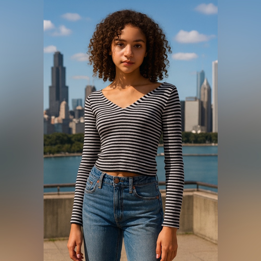 NWOT Forever 21 Striped Black and White V-Neck Women's Top